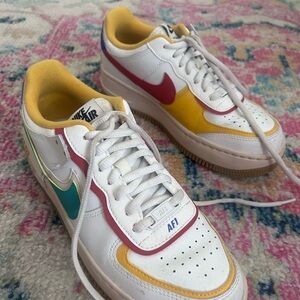 Nike Air Force 1 White with Red, Yellow, and Teal Accents